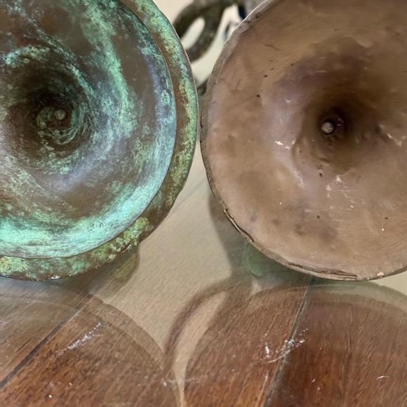 Art Nouveau Green and Brass Candlesticks - Picture 7 of 7